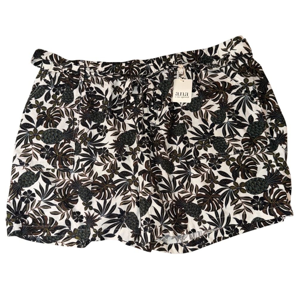 a.n.a Joelle Floral Shorts 3X White Tropical Pineapple Monstera Linen Blend NWT